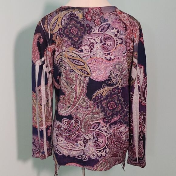 Ladie's top W/fringe, purple Paisley. Medium. Western rodeo. - Picture 6 of 7